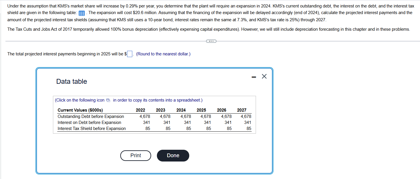 amount of the projected interest tax shields (