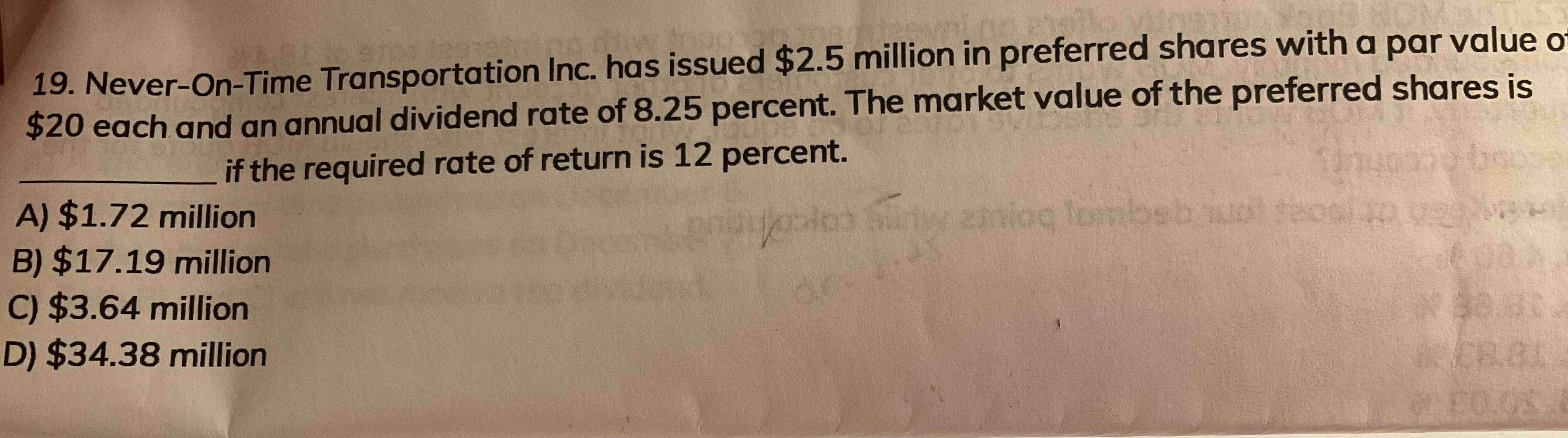 Never - On - Time Transportation Inc. has issued