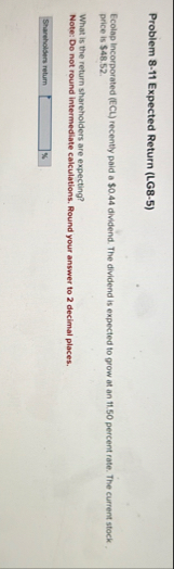 Problem 8 - 1 1 Expected Return ( LG 8 - 5 )