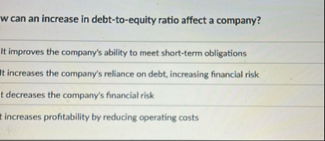 w can an increase in debt - to - equity ratio