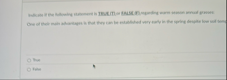 Indicate if the following statement is TRUE ID ,