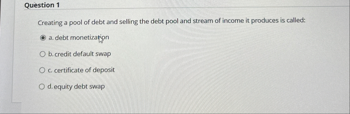 Question 1 Creating a pool of debt and selling