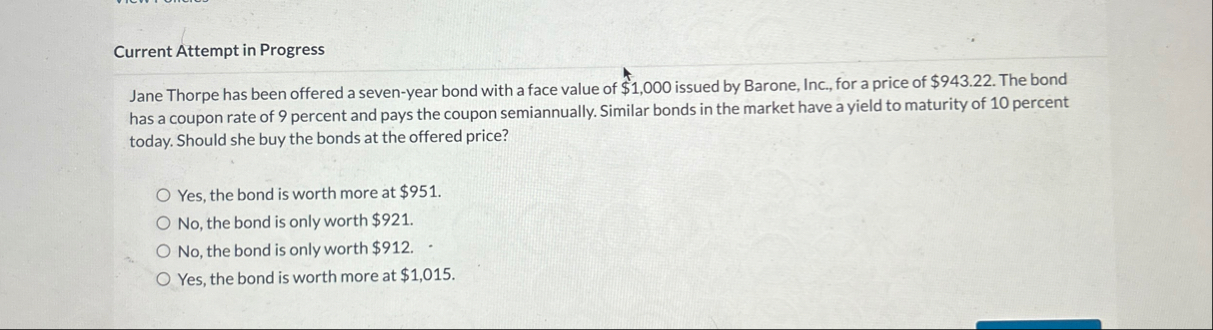 Current Attempt in Progress Jane Thorpe has been