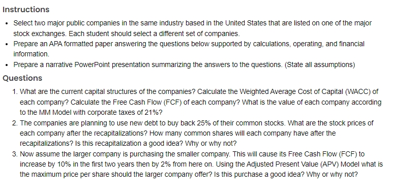 Instructions - Select two major public companies