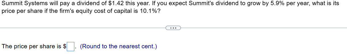 Summit Systems will pay a dividend of $ 1 . 4 2