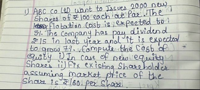 ABC co ( t ) want to Issues 2 0 0 0 new Shares of