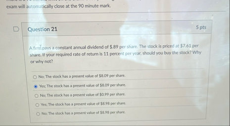 exam will automatically close at the 9 0 minute