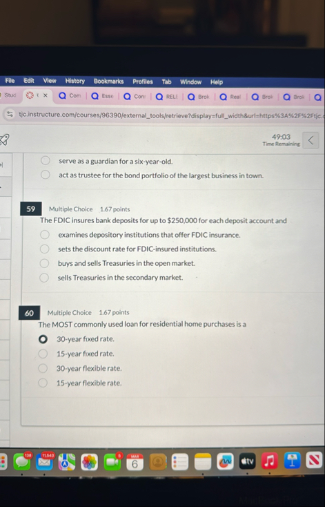 4 9 . 0 3 Time Remuining 5 9 Multiple Choice 1 .