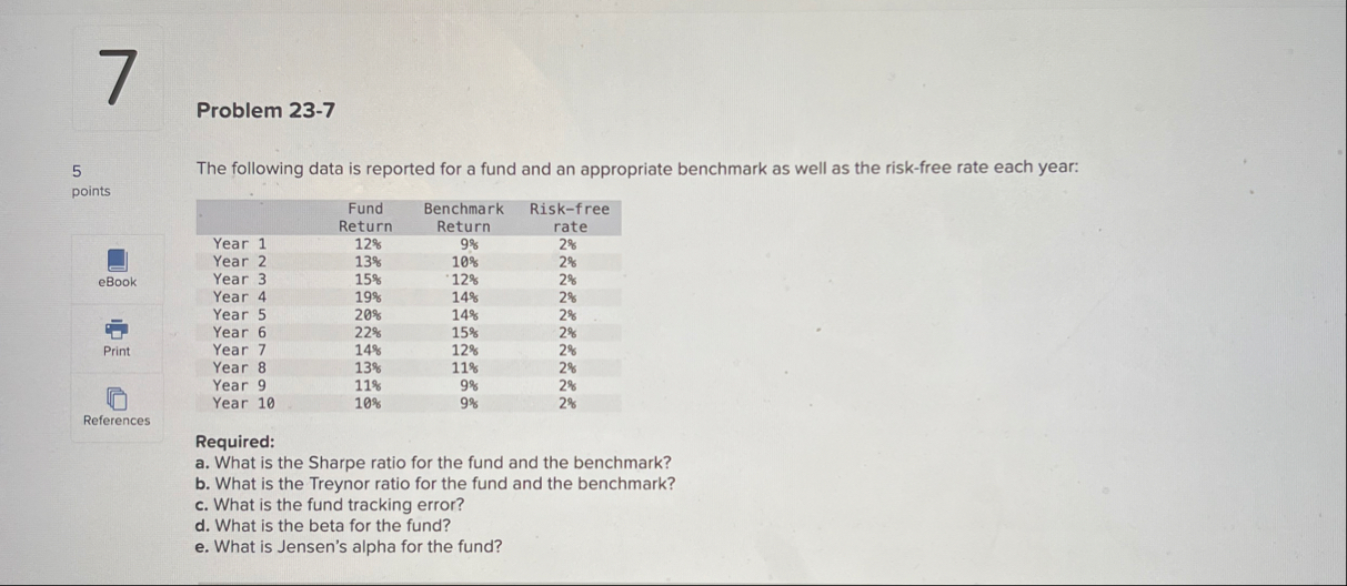 Problem 2 3 - 7 5 points The following data is