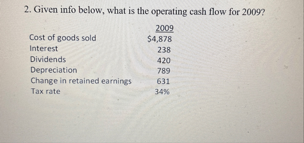 Given info below, what is the operating cash flow
