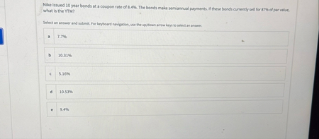 what is the YTM ? 7 . 2 w 1 0 3 1 % 5 . 1 6 % 1 0