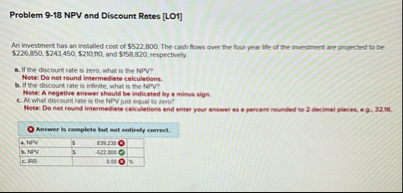 Problem 9 - 1 8 NPV and Discount Rates [ LO 1 ]