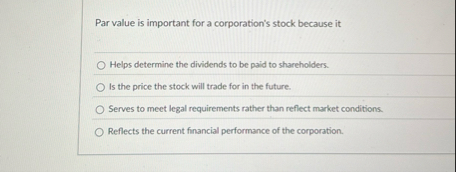 Par value is important for a corporation's stock