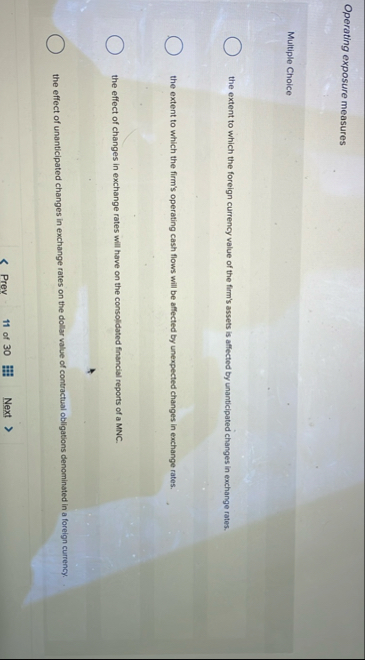 Operating exposure measures Multiple Choice the