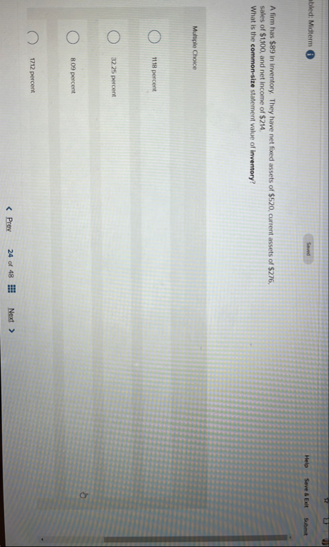 abled: Midterm i Help Sove 8 Exit Submit A firm