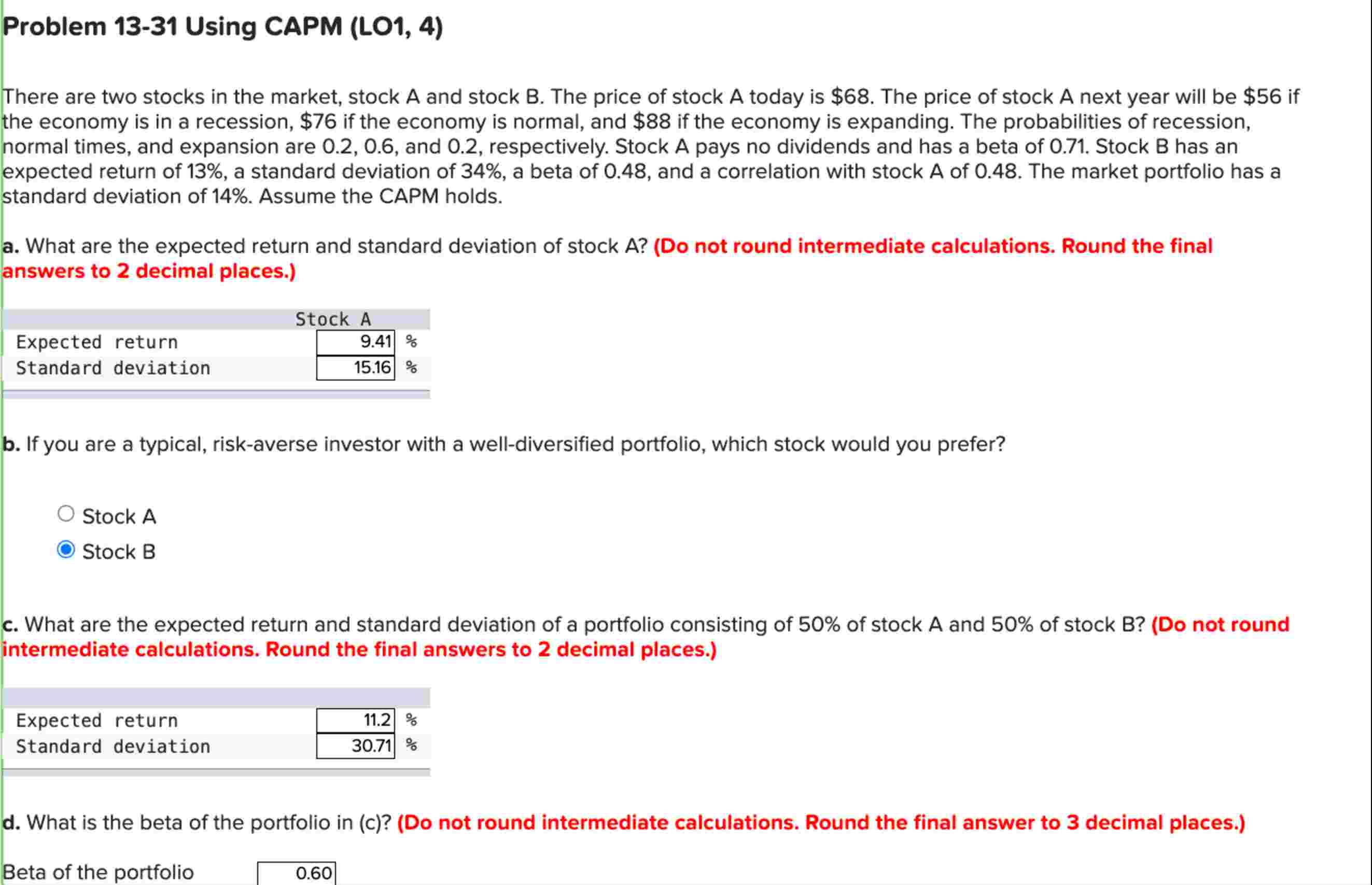 Problem 1 3 - 3 1 Using CAPM \ ( ( L O 1 , 4 ) \