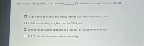 The Ibbotson - Sinquefield data show that ( More