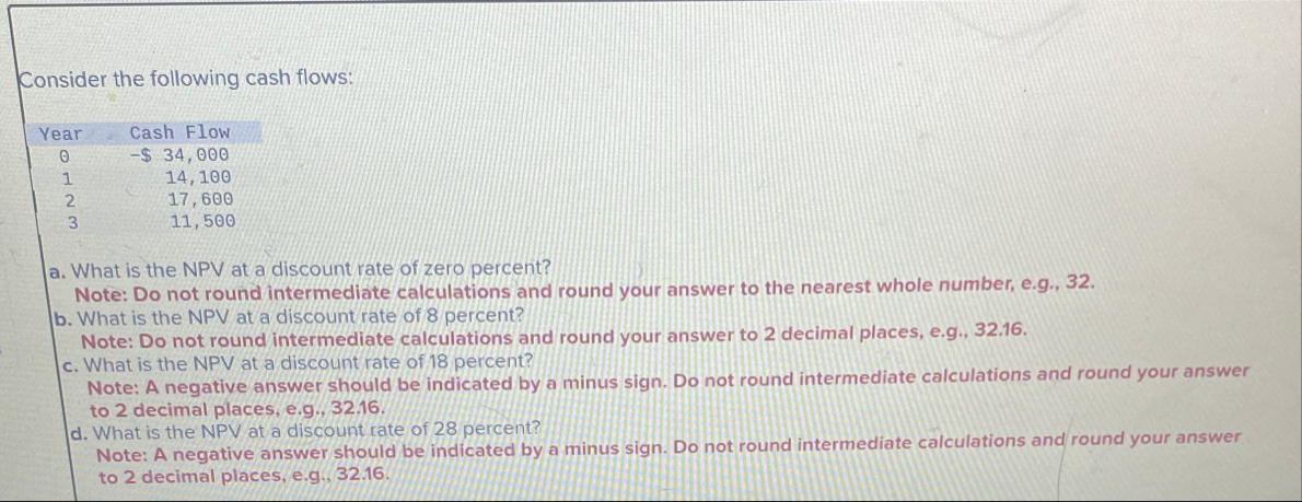 Consider the following cash flows: \ table [ [