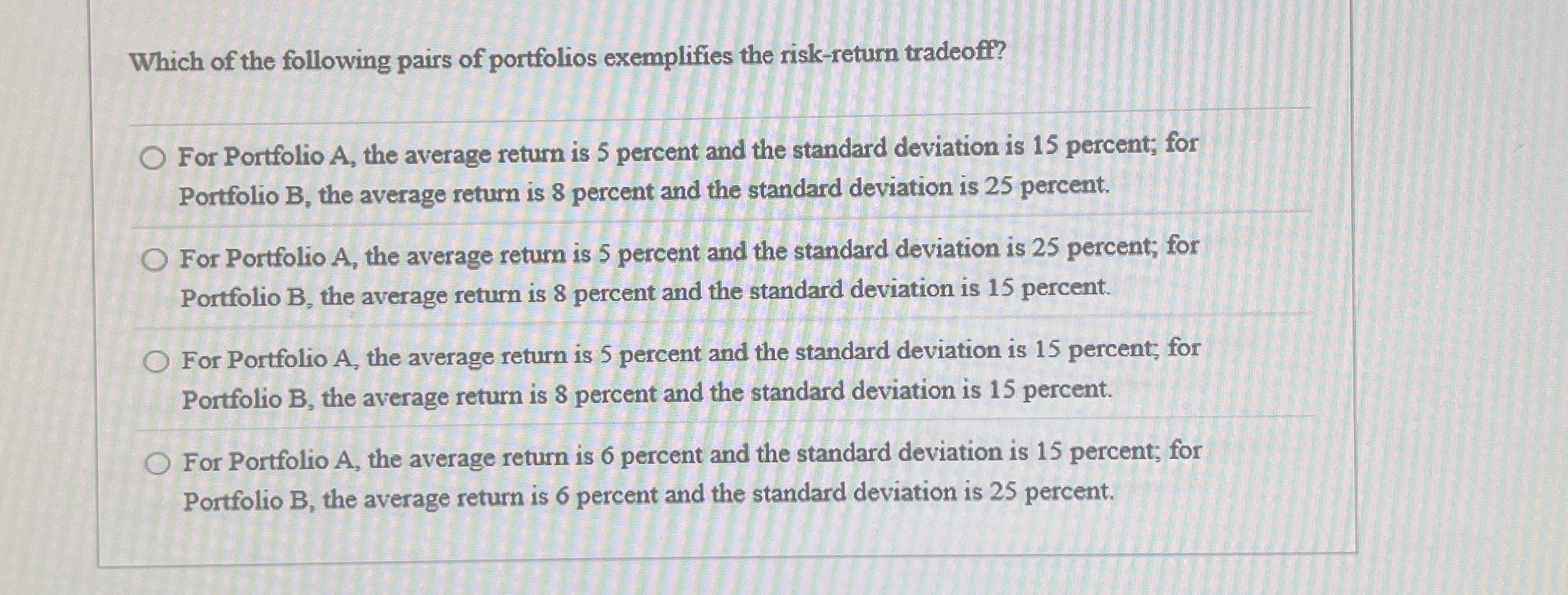 Which of the following pairs of portfolios