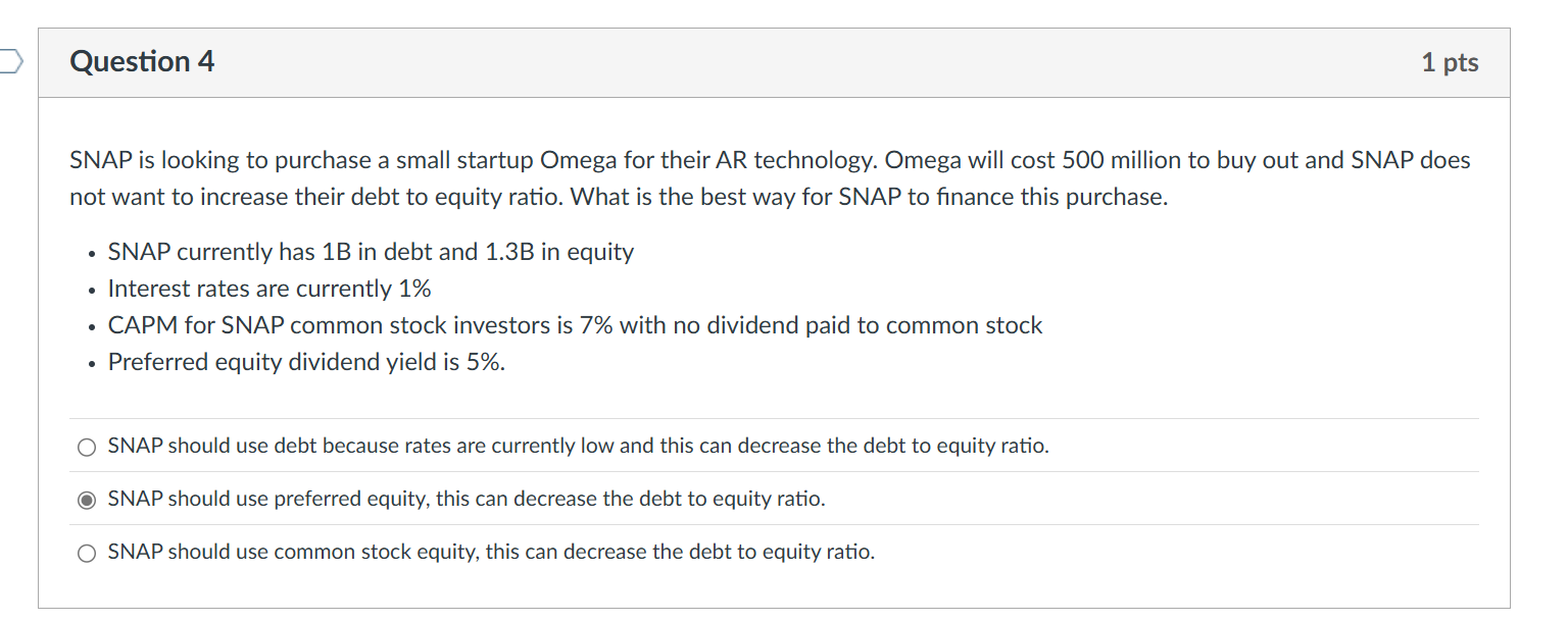 Question 4 SNAP is looking to purchase a small