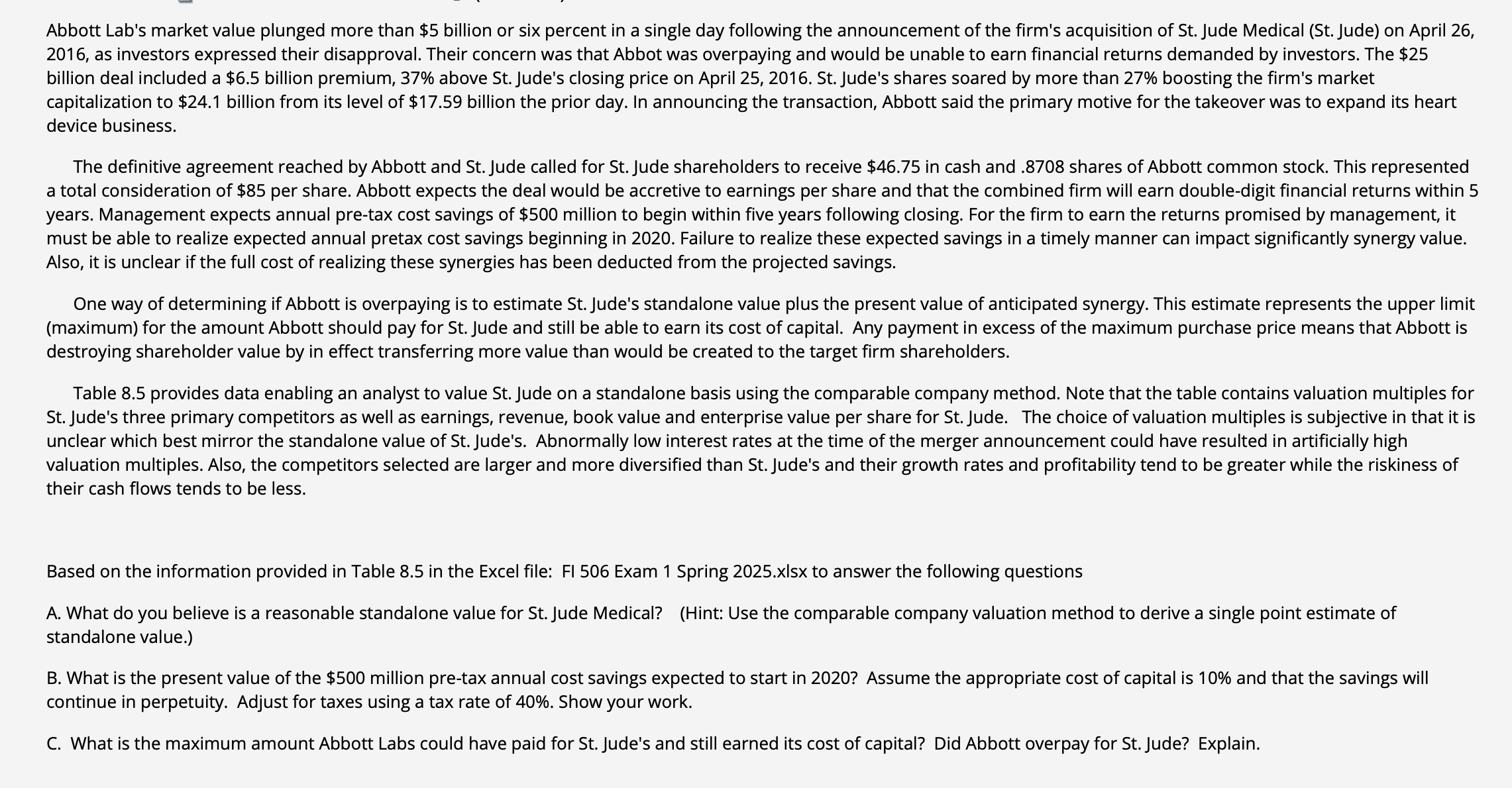 Please do this in the excel! Abbott Lab's market