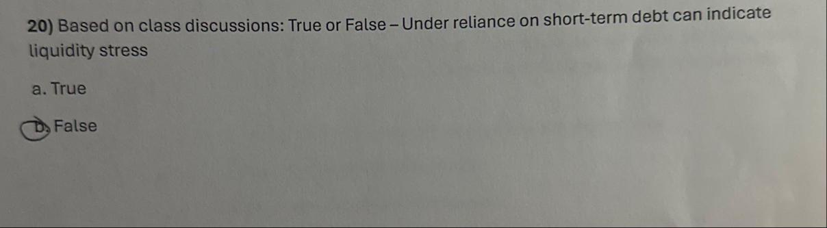 Based on class discussions: True or False - Under
