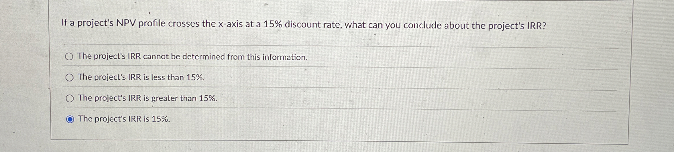 If a project's NPV profile crosses the x - axis