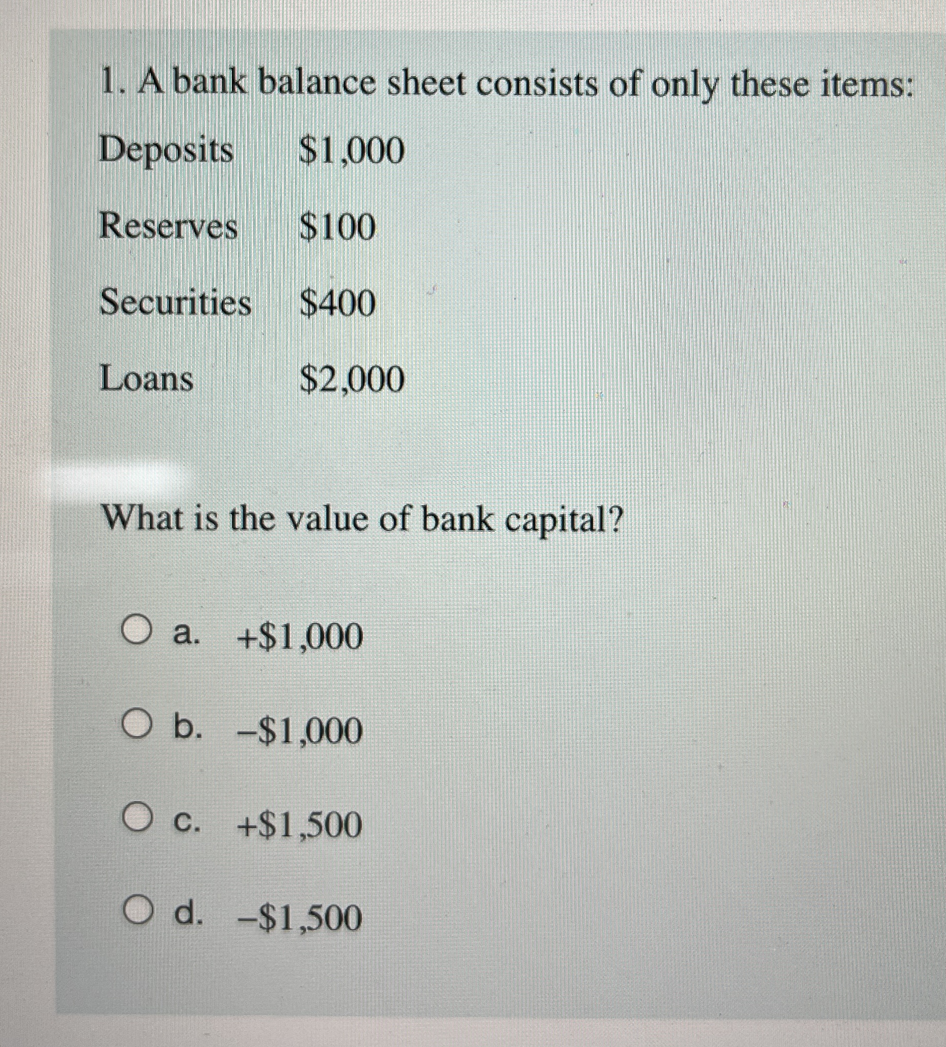 A bank balance sheet consists of only these