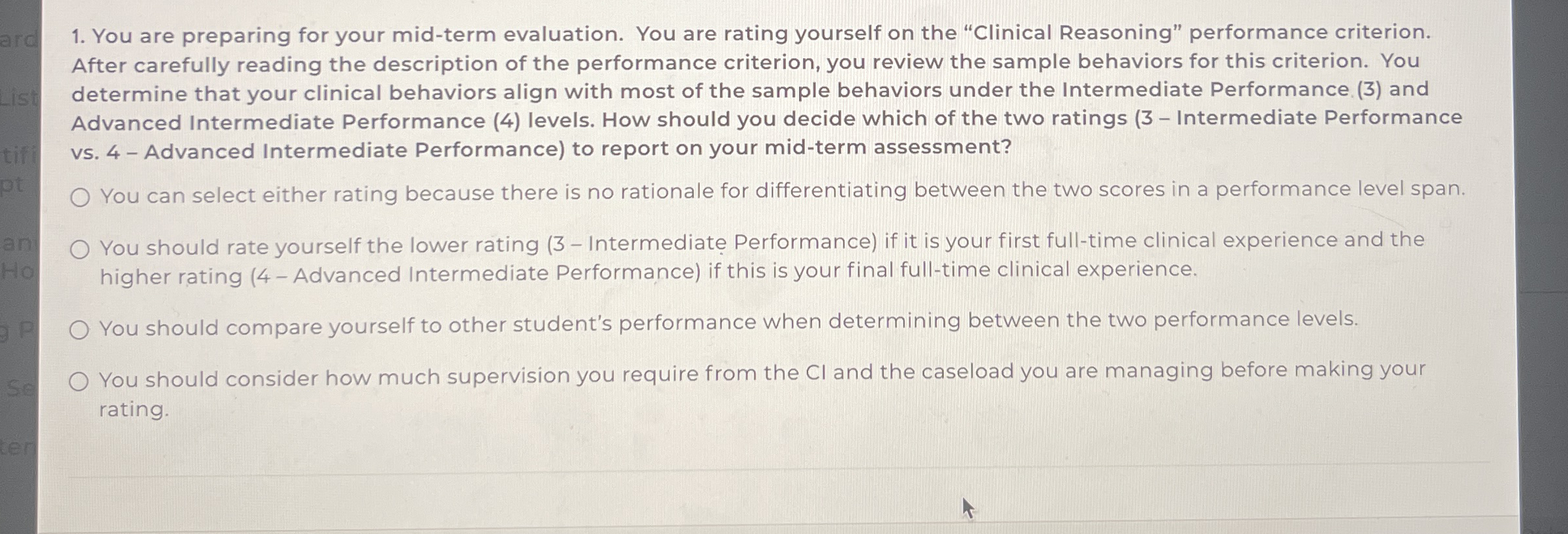 You are preparing for your mid - term evaluation.