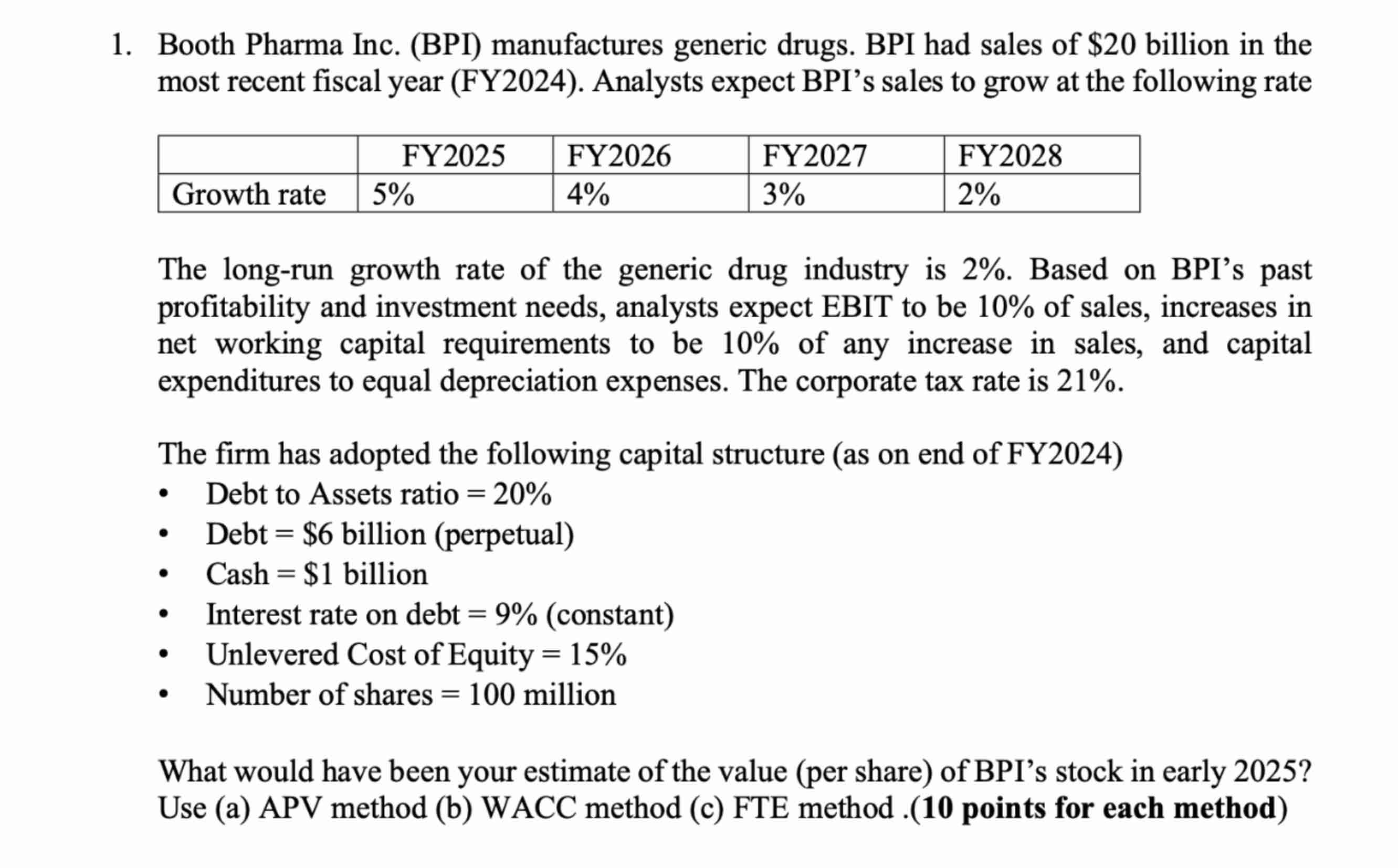 1 . Booth Pharma Inc. ( BPI ) manufactures