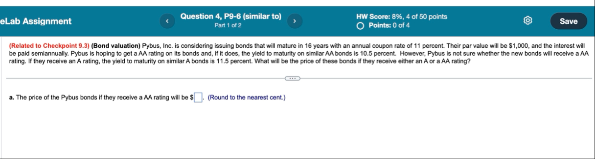eLab Assignment Question 4 , P 9 - 6 ( similar to