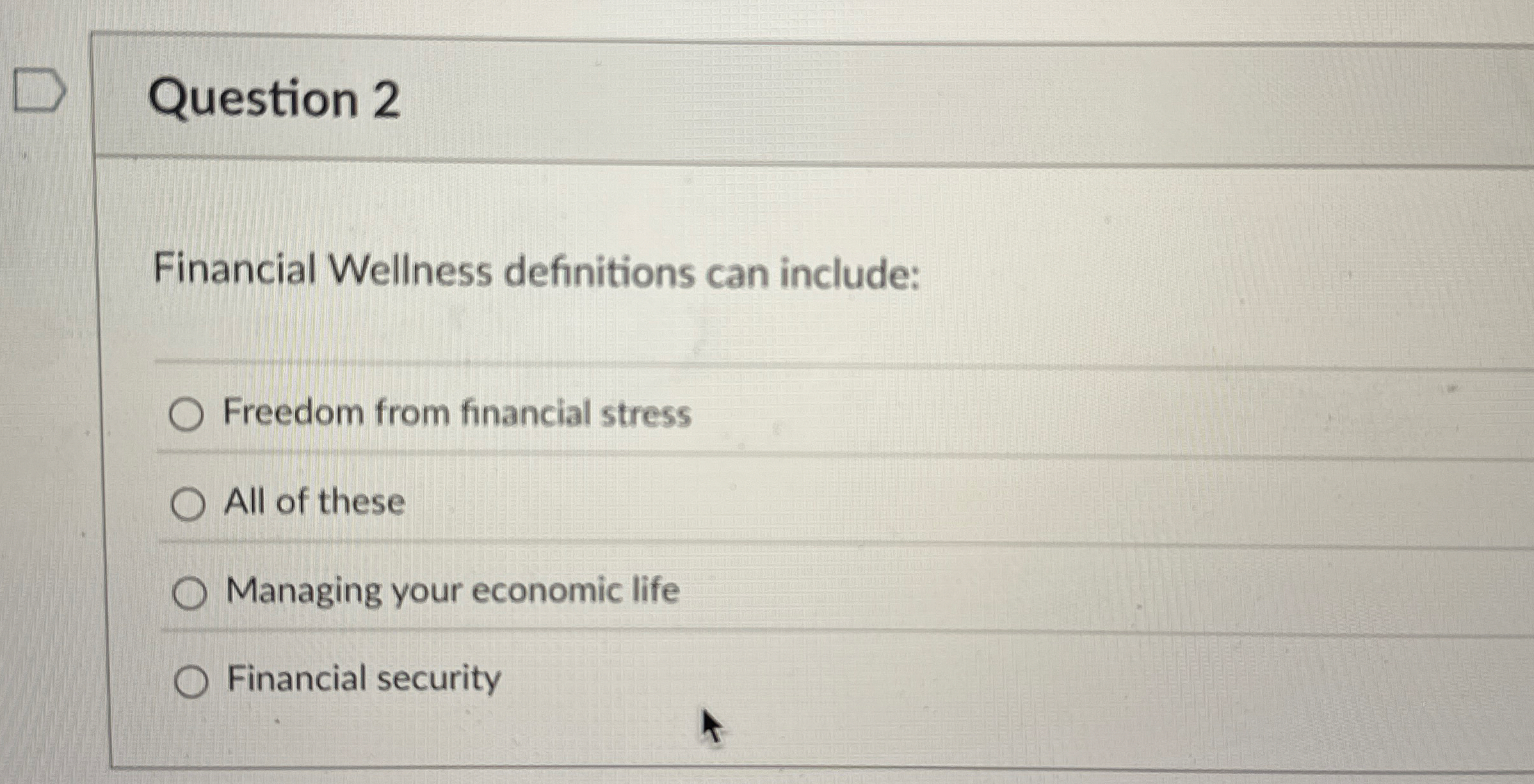 Question 2 Financial Wellness definitions can