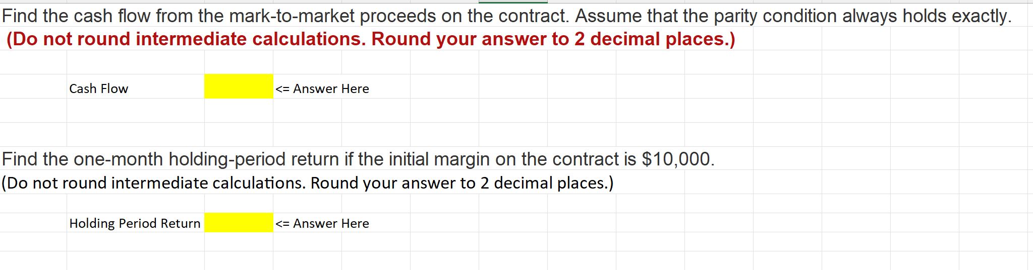 Find the cash flow from the mark - to - market