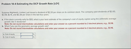 Problem 1 4 - 4 Estimating the DCF Growth Rate [