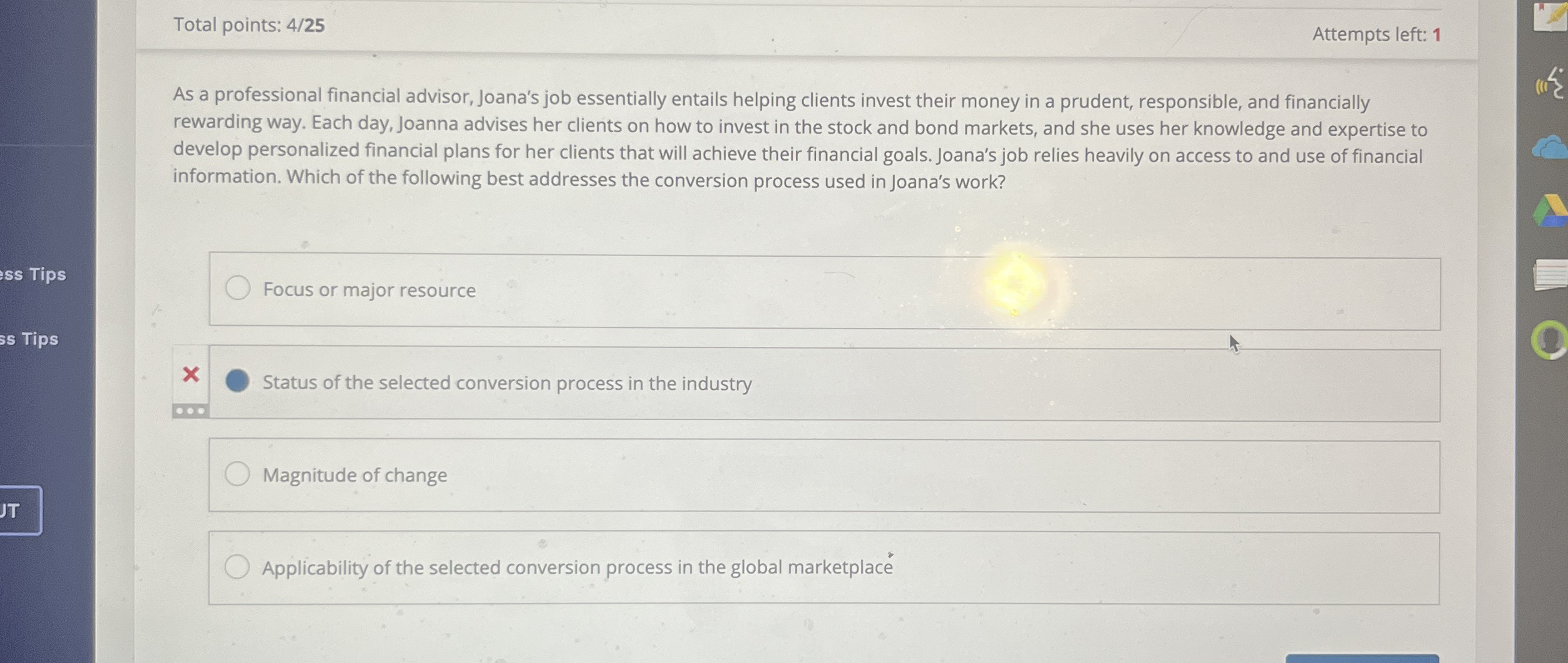 Total points: 4 2 5 Attempts left: 1 As a