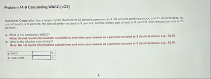 Problem 1 4 - 9 Calculating WACC [ LO 3 ]