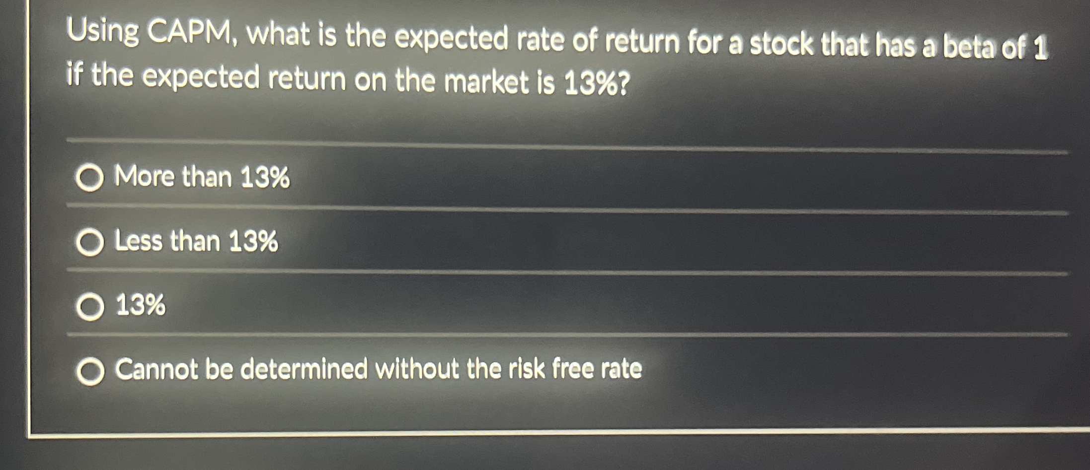 Using CAPM, what is the expected rate of return