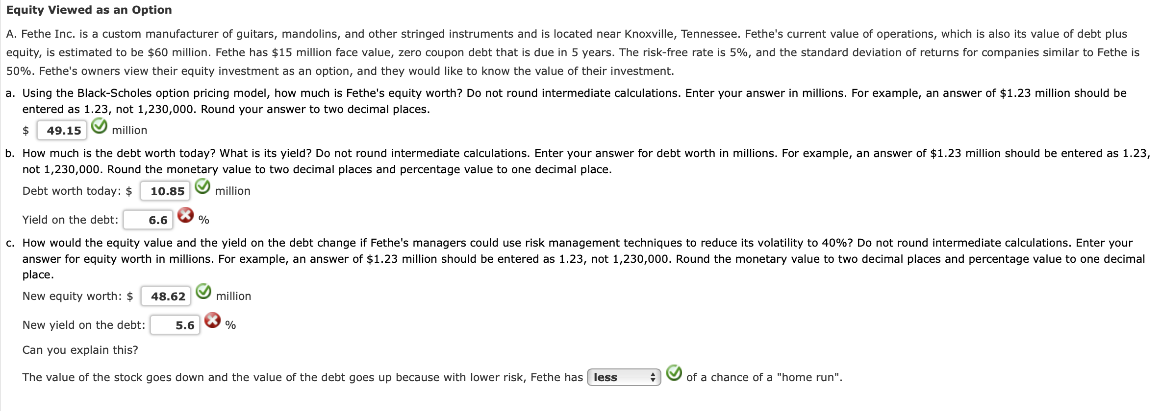 Equity Viewed as an Option \ ( 5 0 \ % \ ) .