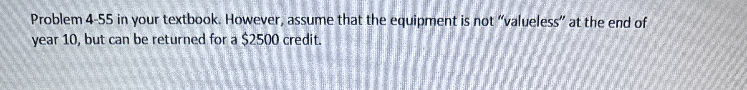 Problem 4 - 5 5 in your textbook. However, assume