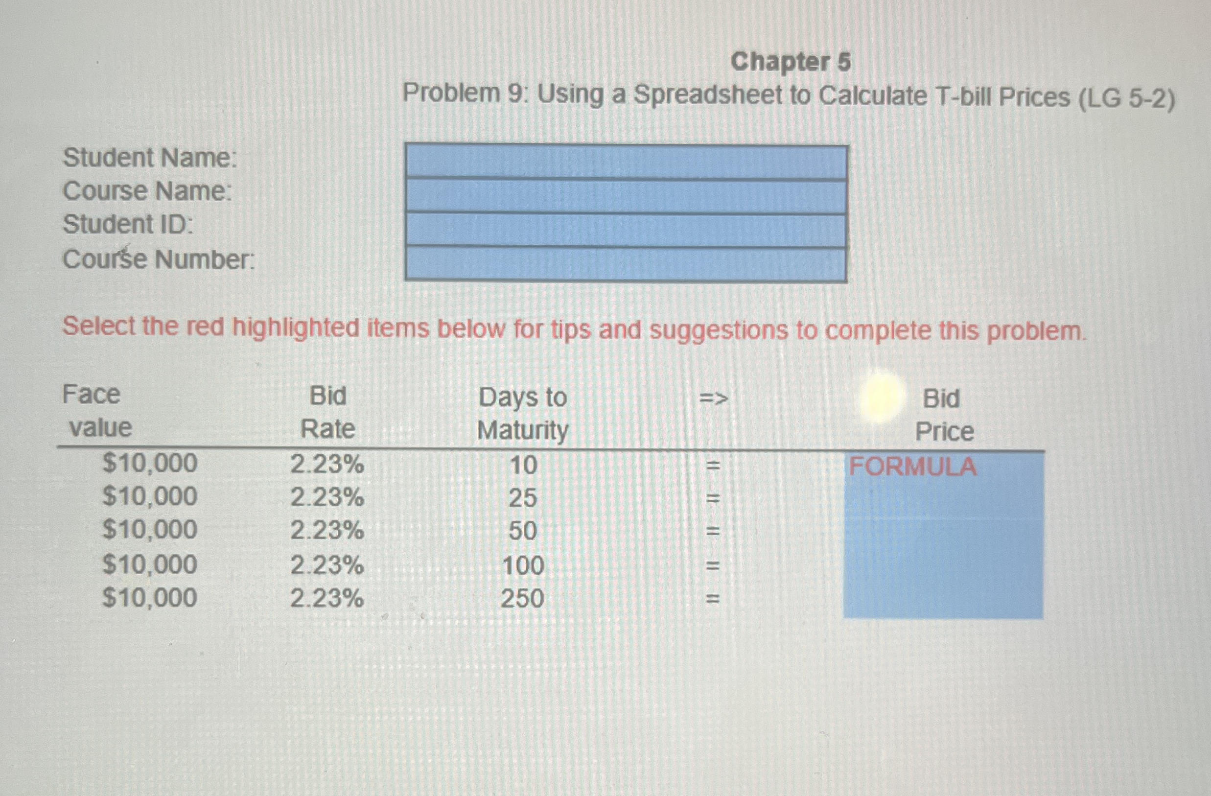 Chapter 5 Problem 9 : Using a Spreadsheet to