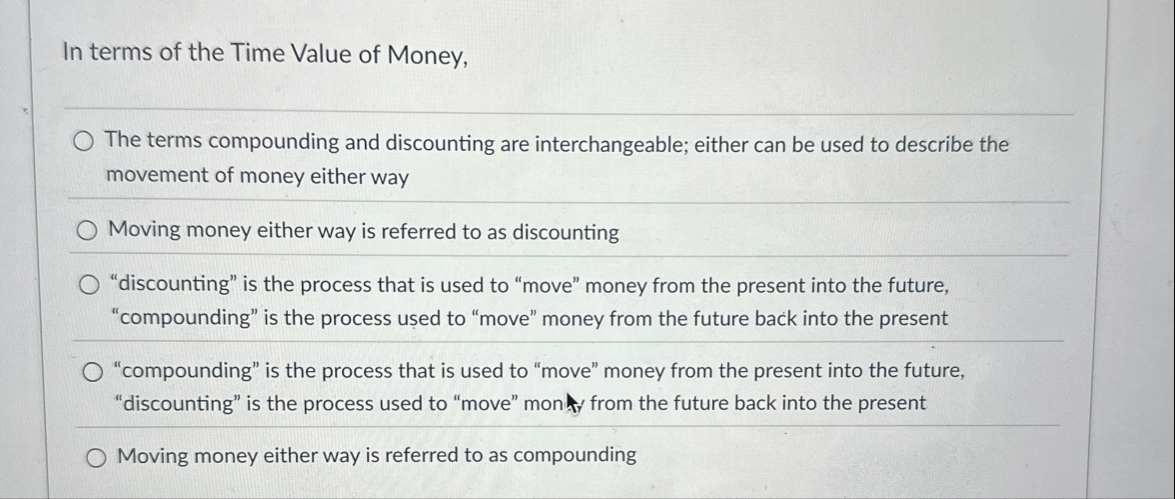 In terms of the Time Value of Money, The terms