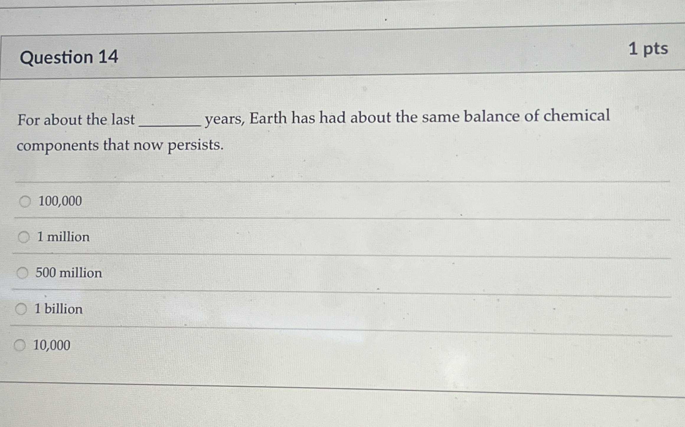 Question 1 4 1 pts For about the last years,