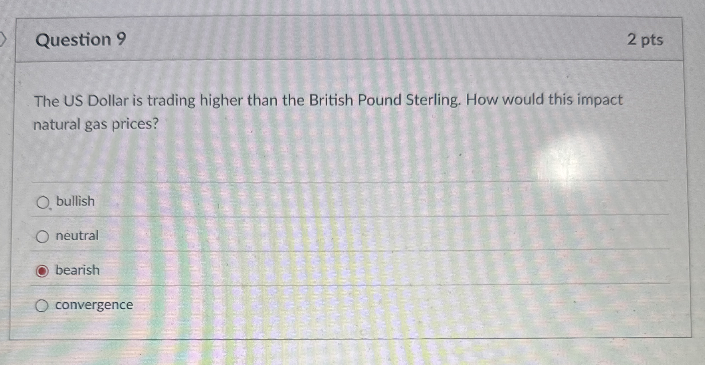 Question 9 2 pts The US Dollar is trading higher