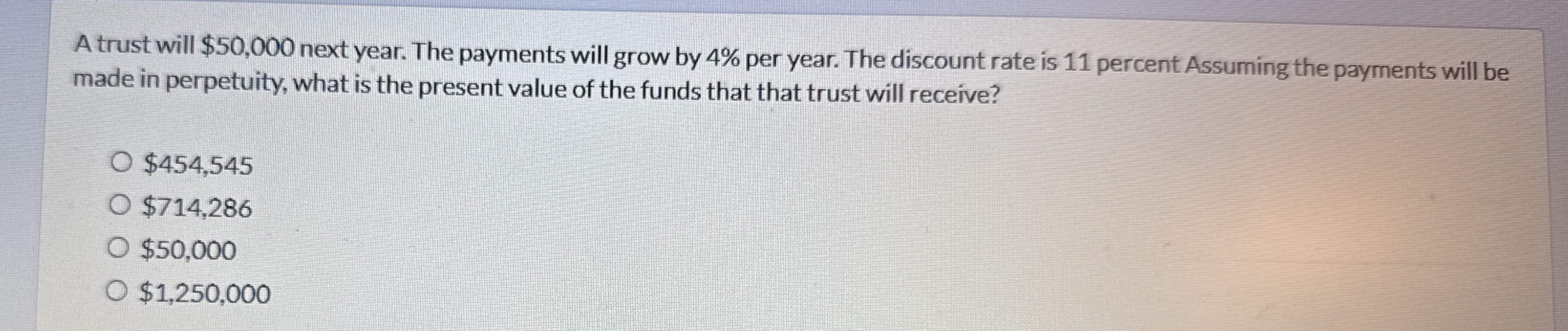 A trust will $ 5 0 , 0 0 0 next year. The