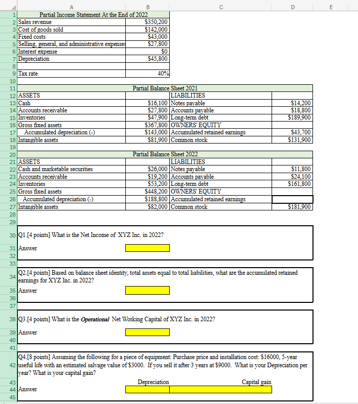 Q 1 . [ 4 points ] What is the Net Income of XYZ