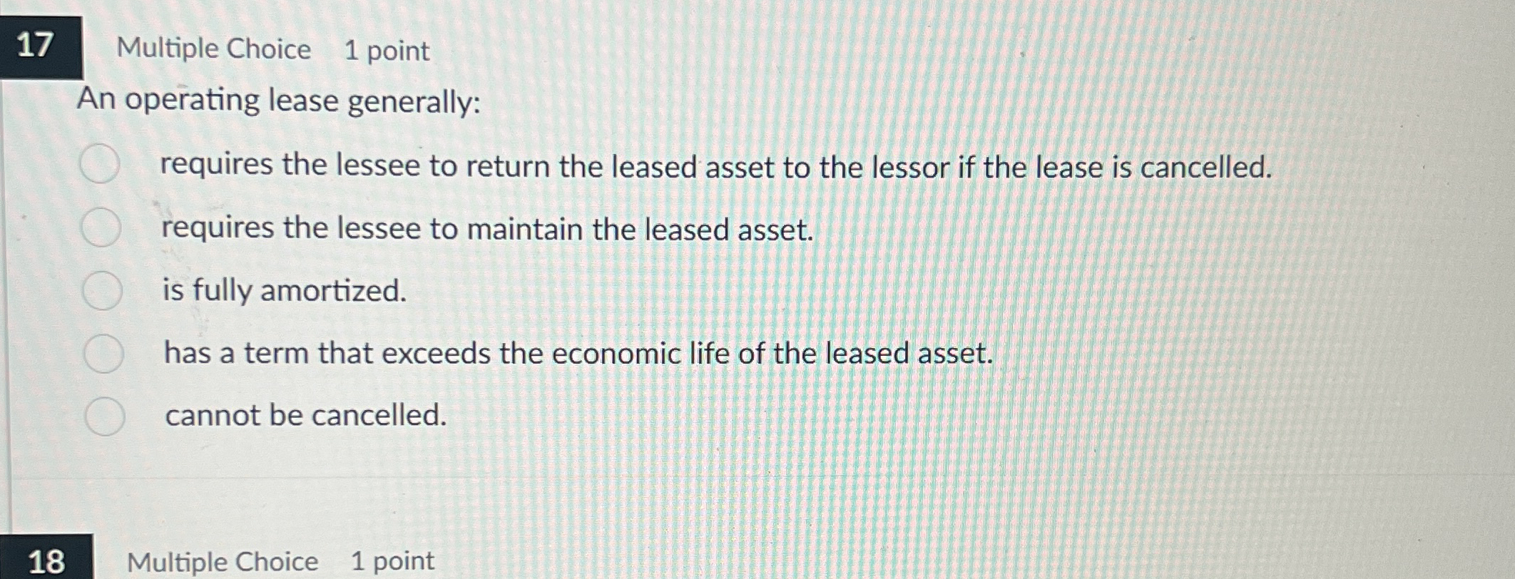 1 7 Multiple Choice 1 point An operating lease