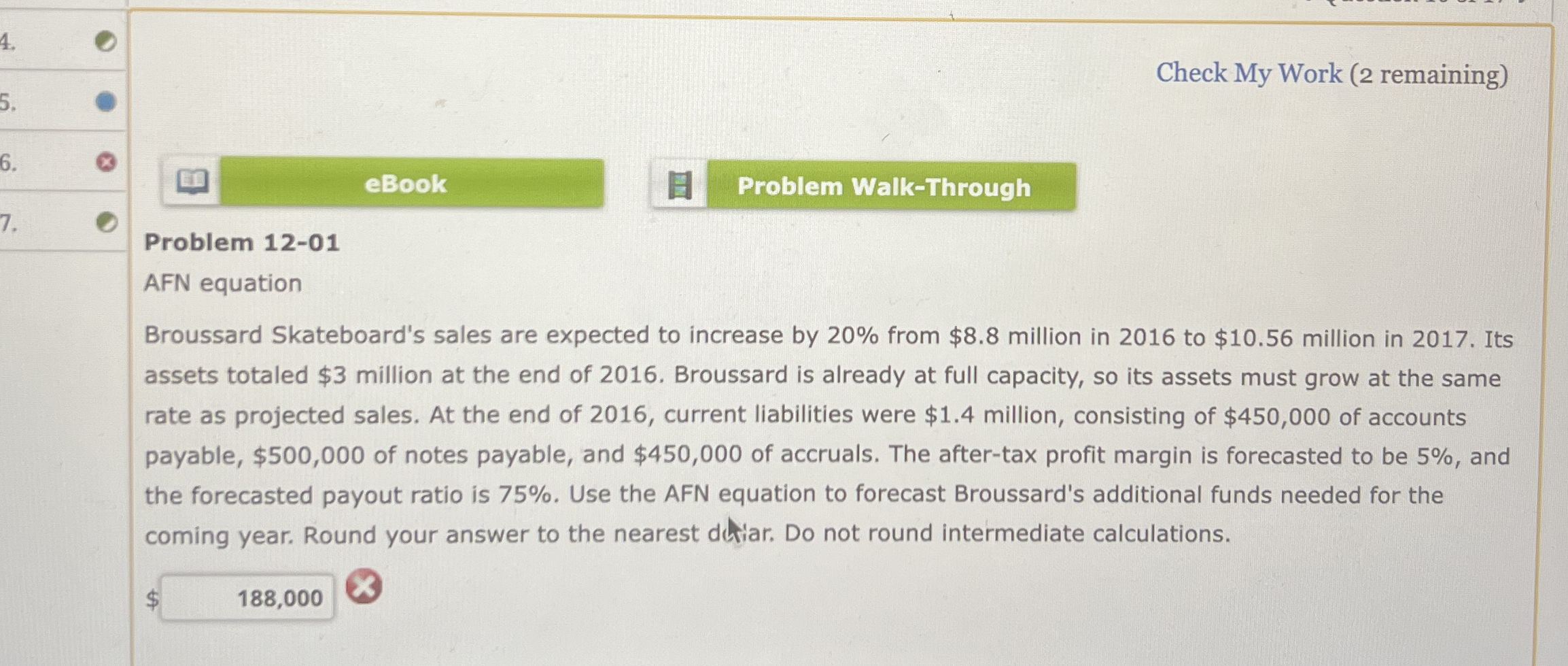 Check My Work ( 2 remaining ) eBook Problem 1 2 -