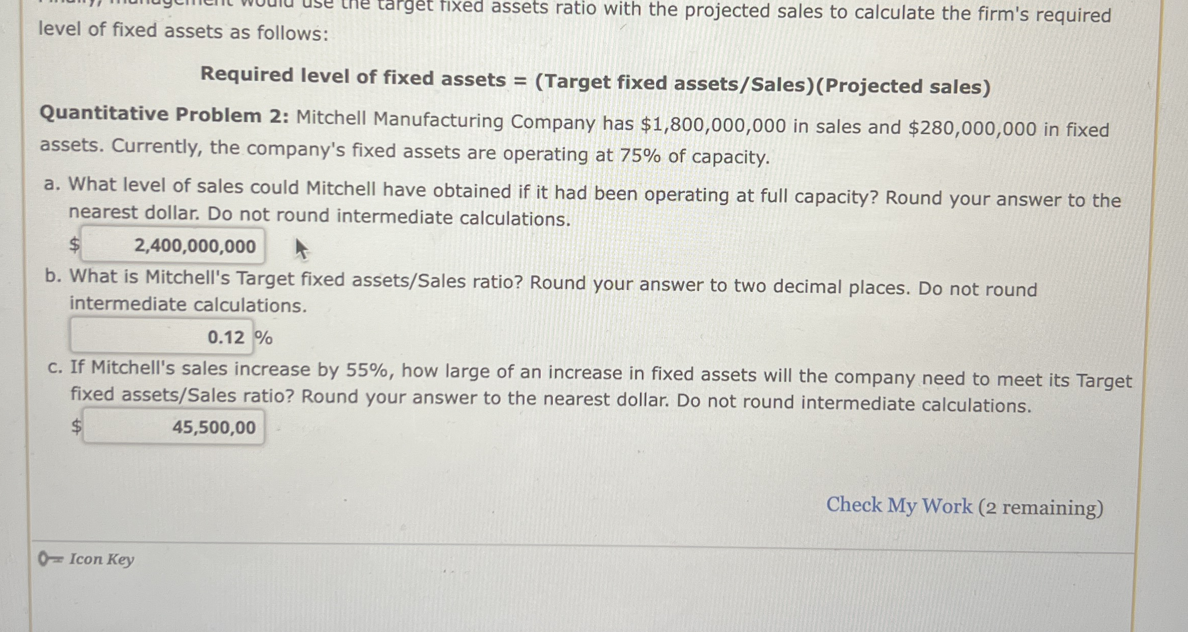 level of fixed assets as follows: target fixed