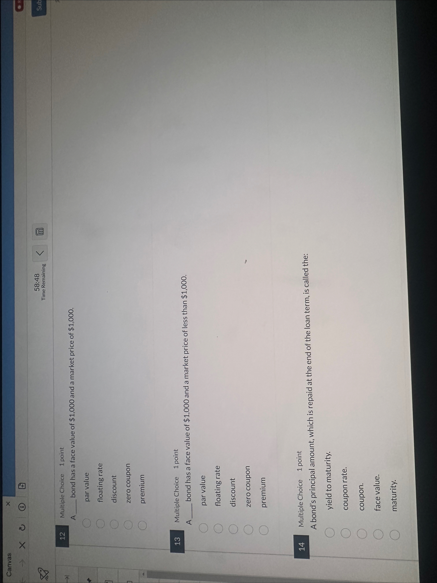 Canvas 5 8 : 4 8 Time Remaining 1 2 Multiple