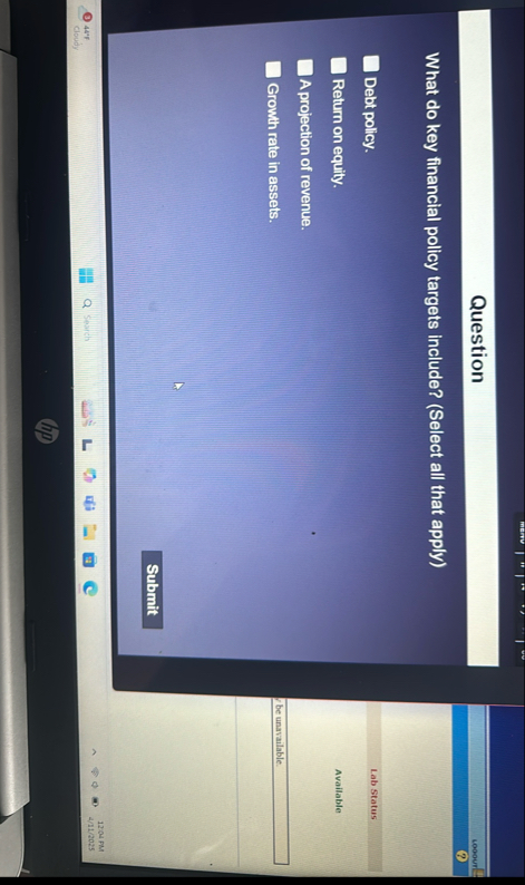 Question What do key financial policy targets